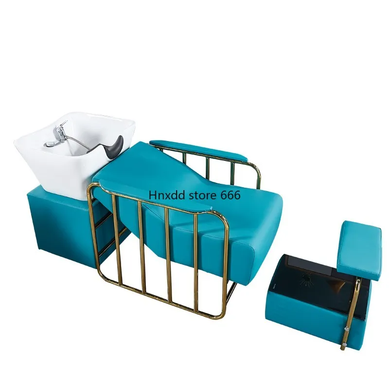 Hair salon special shampoo bed shampoo chair gold-plated stainless steel ceramic basin