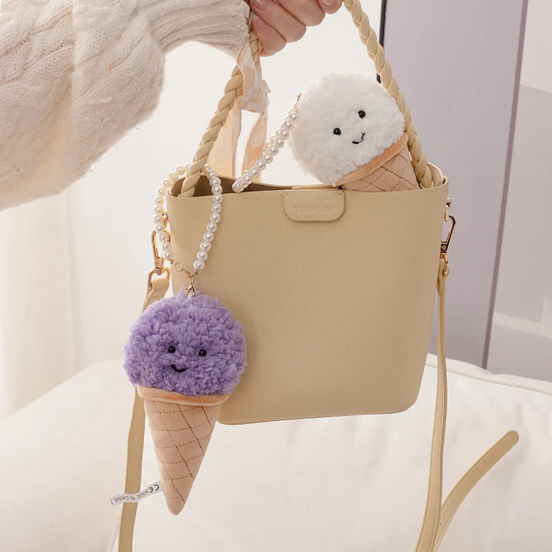 

15CM Kawaii Cartoon Ten Color Sweet Cone Ice Cream Handmade Dolls Multi functional Backpack Pendant Key Ring Plush Toys Gifts