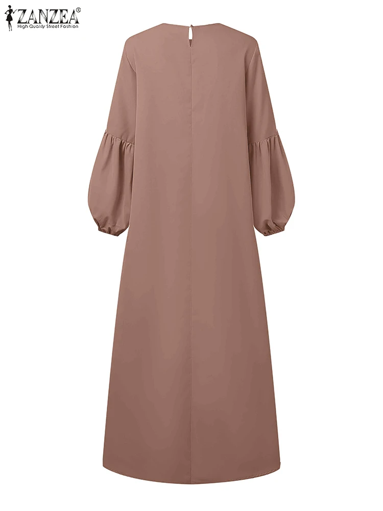 ZANZEA Muslimische Damen Lange Kleider Laterne Langarm Islamische Modest Lose Eid Kleid Blumenstickerei Hijab O-Ausschnitt Abaya Roben
