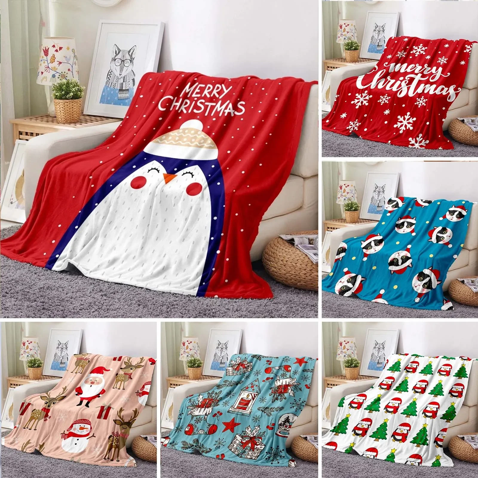 

Christmas Red Blanket Soft Throw Blanket On Sofa manta Comfortable Warm Polyester Blanket Winter Cover navidad para el sofa