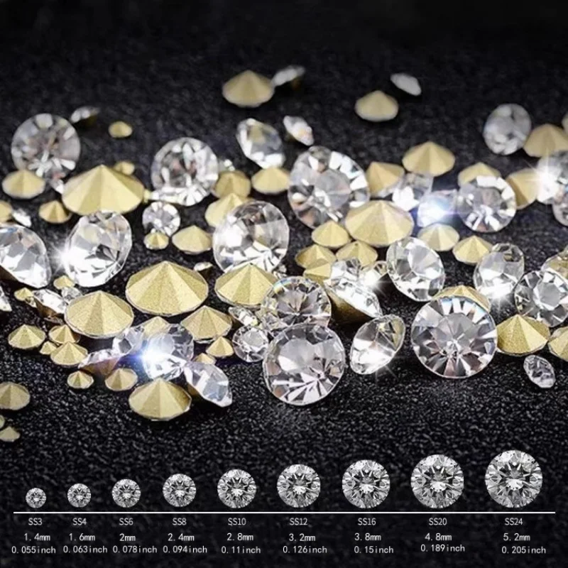 1440Pcs/Package Golden Bottom Pointback Glass Rhinestones Lt.Peridot/Peocock Green/Emerald SS4-SS20 Loose For Nail Art Clothing