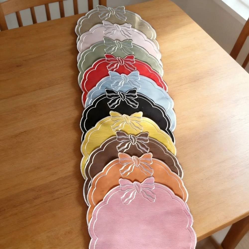 

Linen Embroidered Placemat Bowknot Napkin Washable Reusable for Wedding Banquet Mother's Day Home Dining Decor Table Mat