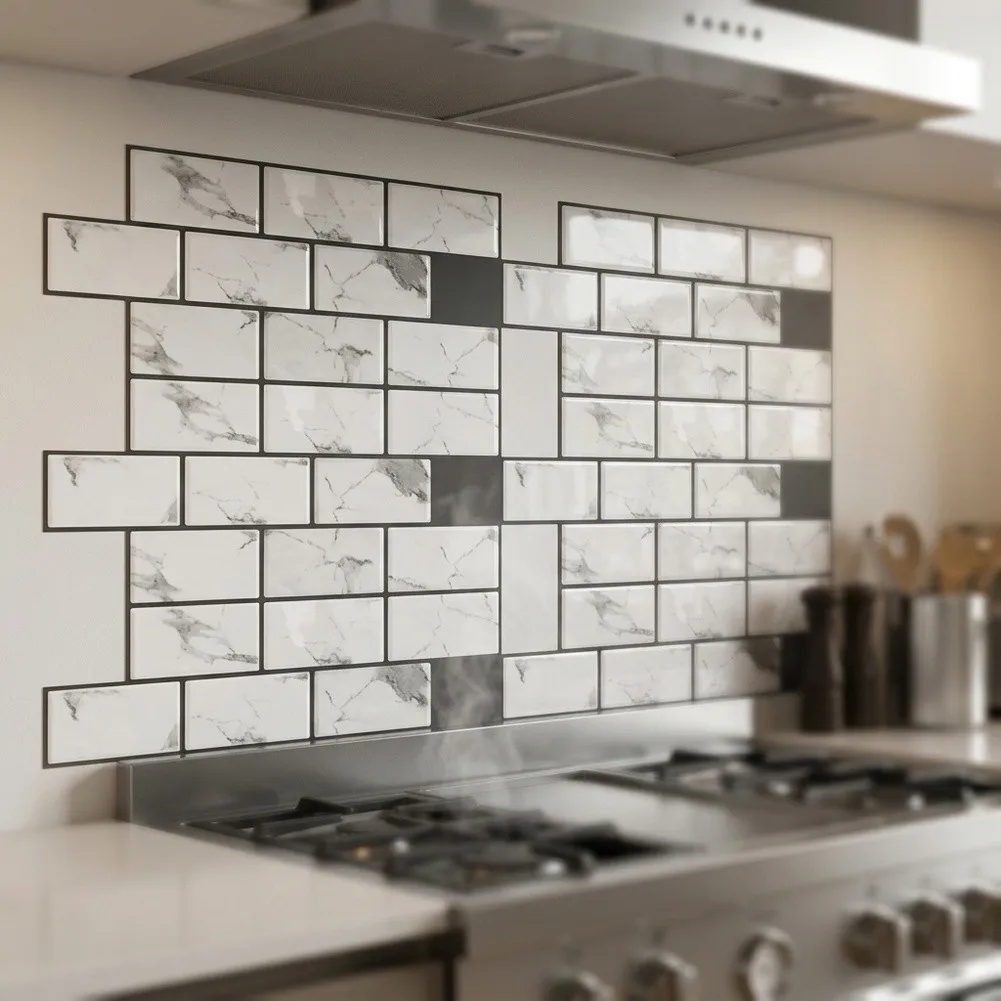 Thick Self-Adhesive Wall Decals for Kitchen and Bathroom Backsplash Vinyl Tiles 6x12in Easy Peel and Home Decor