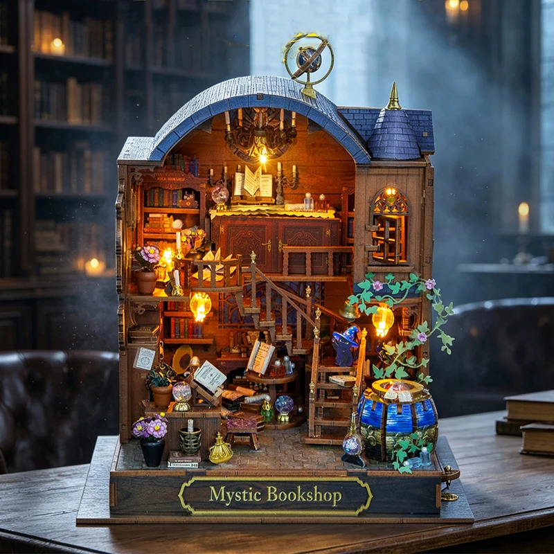 DIY Wooden Mystic Haven Bookshop Cottage Miniature Model Kits With Furniture Casa Dollhouse for Friends Birthday Gifts
