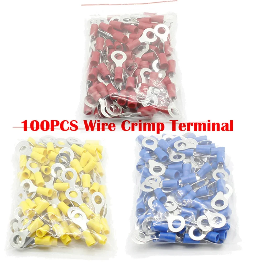 100PCS Insulated Electrical Wire Crimp Terminal Ring Butt Connectors Kit 22-10AWG