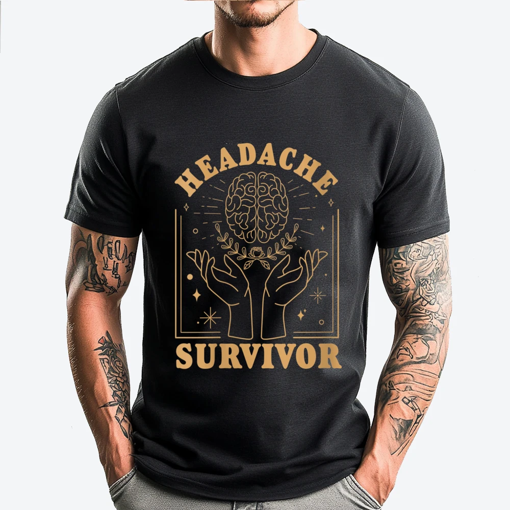 Minimalist Headache Survivor Saying Anime T Shirts Oversized T Shirt Men Creative