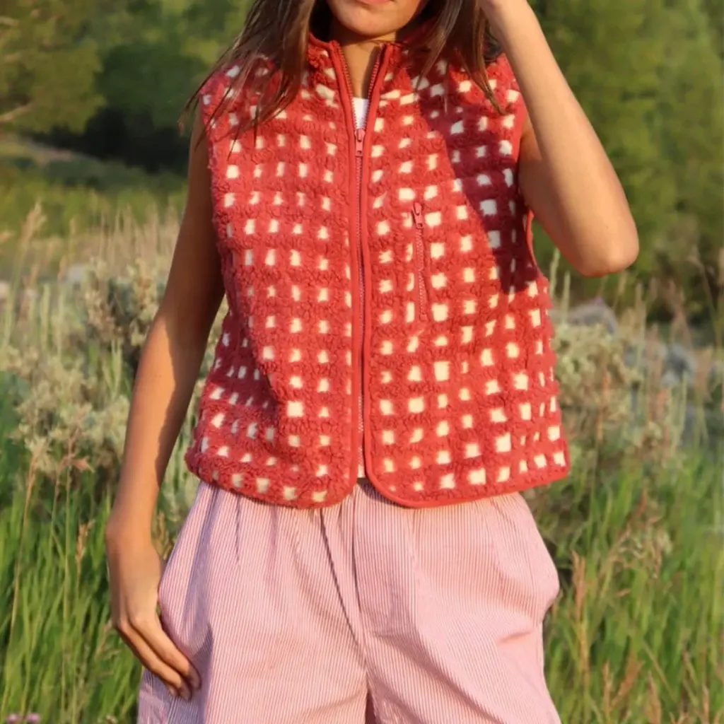 

Women's Plaid Plush Back Vest Sleeveless Collar Design Autumn Winter Independent Station New Fashionable Outerwear