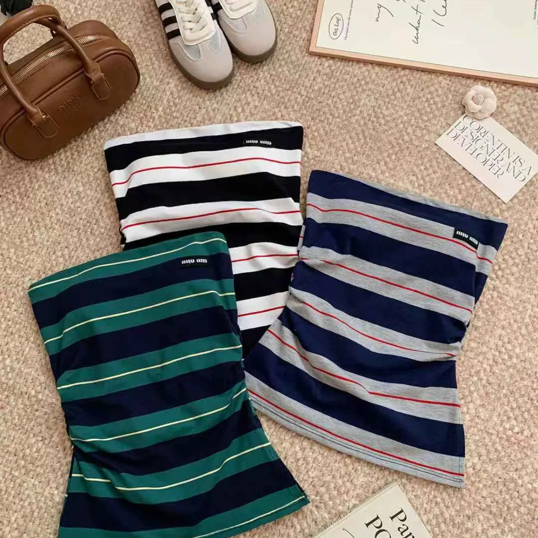 Sommer Neue Süße Und Würzige Farbe Blo Gestreiften Rohr Top Abnehmen Einteiliges mit Brust Pad Plissee Taille-Cinching Top für Frauen