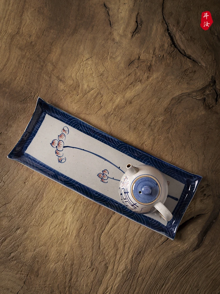 

Jingdezhen Hand-Painted Blue And White Porcelain Square Tea Tray Ceramic Retro Clay Tray Gongfu Tea Set Dry Puffing Tray
