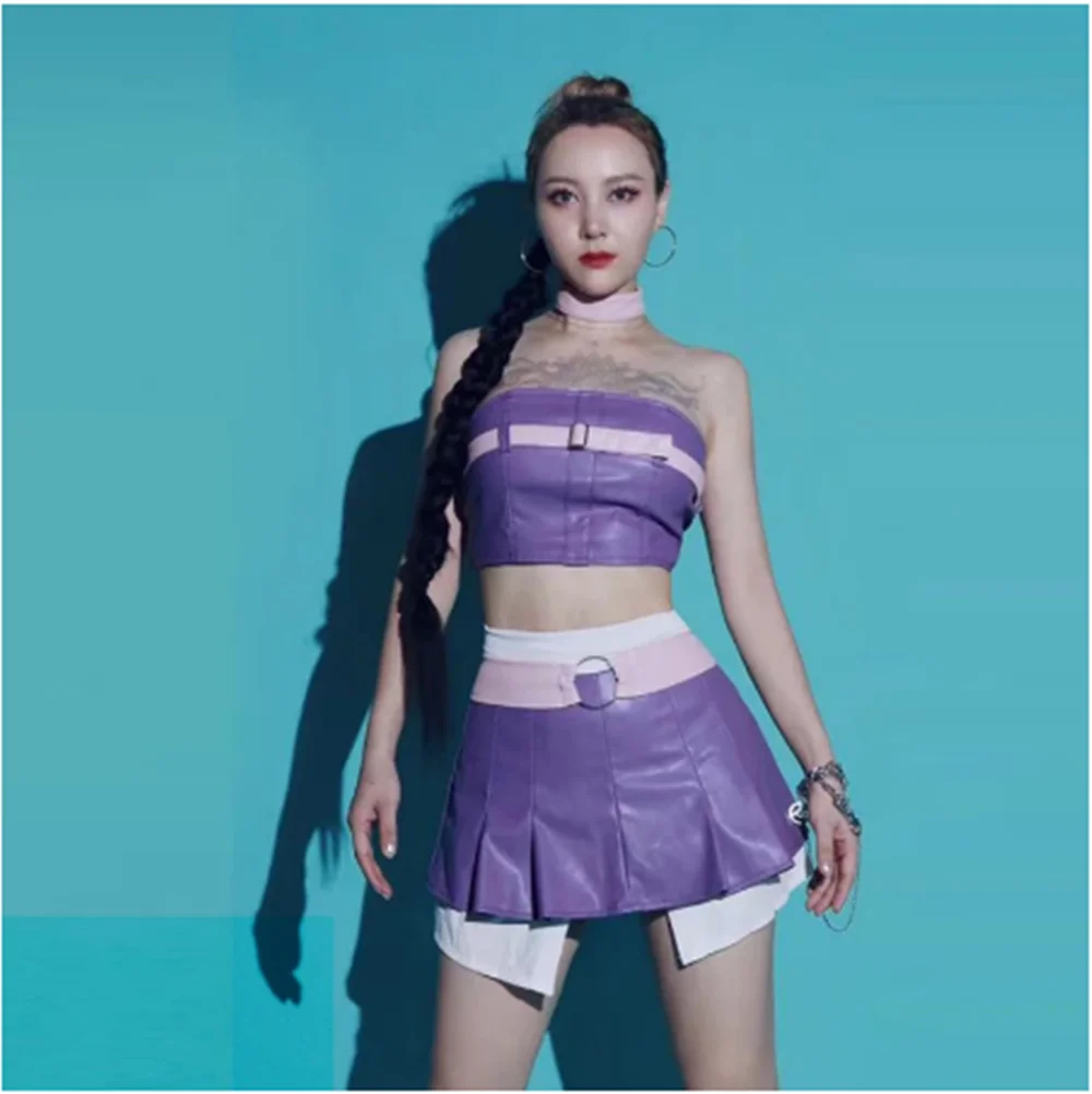 Purple Jazz Dance Costume Tops Skirt Nigtclub Bar Dancer Performance Clothes Kpop Outfit Party Rave Clothing Clubwear