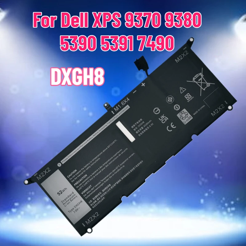 DXGH8 Laptop Battery for Dell XPS 9370 9380 5390 5391 7490 HK6N5 P82G Battery 7.6V  52WH