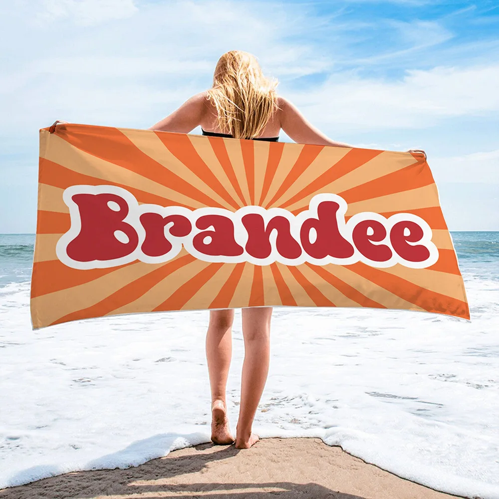 Multicolor Radial Gradient Line Name Towel Font Custom Personalized Beach Towel Bath Towel Pool Name Towel Bath Towel