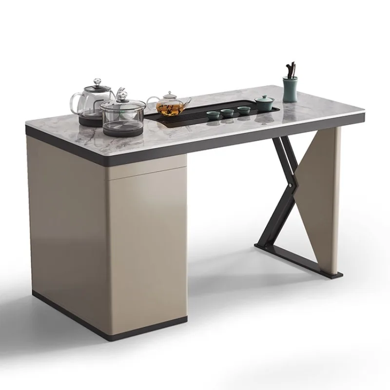 

tea table and chair combination, modern minimalist sintered stone office tea table set, automatic integrated tea table