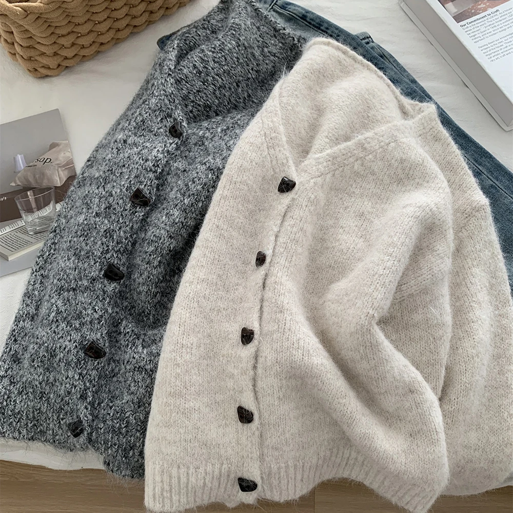 Elegant Sweater Cardigan Women Autumn Winter Solid Single Breasted Soft Warm Sweaters Outerwear V-Neck Casual All-Match Knit Top