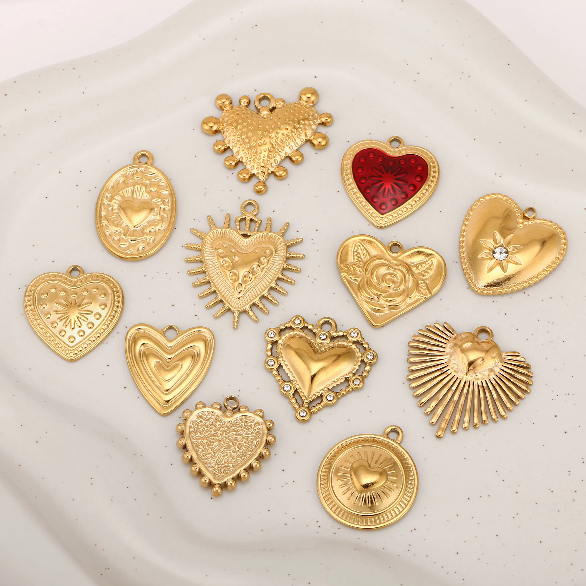 3Pcs Valentine's Day Heart Charms for Jewelry Making Stainless Steel 3D Love Heart Dangle DIY Necklace Earrings Bracelet Pendant