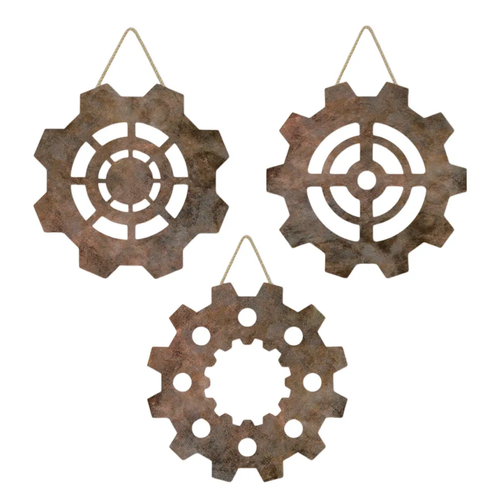 3Pcs Wooden Gear Wall Hangings Rustic Farmhouse Decor Vintage Industrial Style Wood Wall Art for Bar Warehouse Dining Room