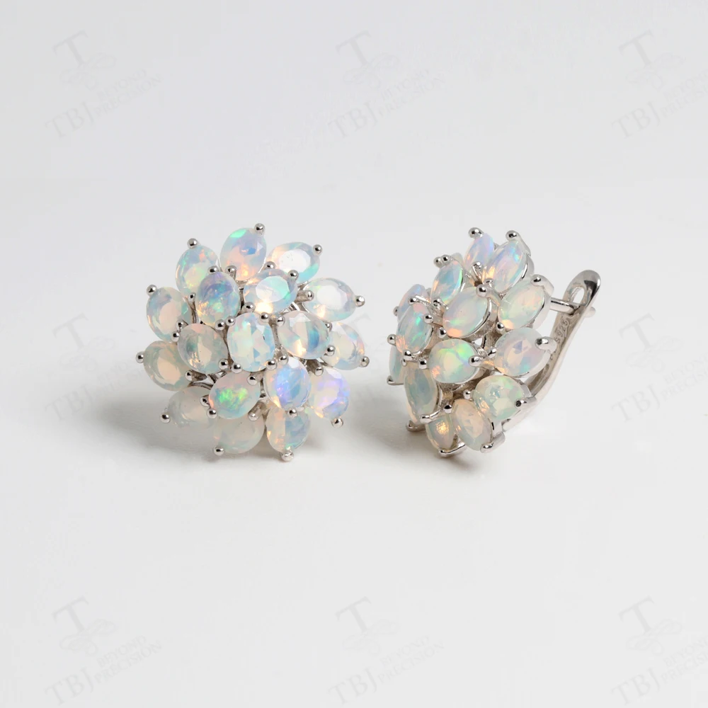 Luxury 8.3ct Opal clasp earrings flower design S925 silver natural real gemstones quality jewelry for women party banquet gift