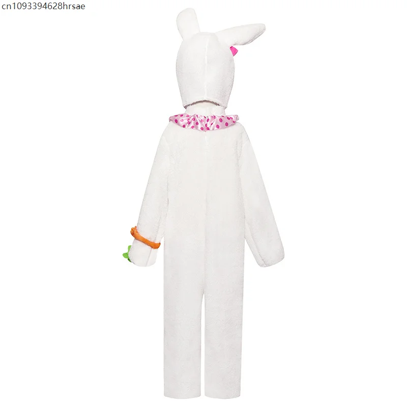 2025 New Arrival Cute Bunny Child Book Week Halloween Dress Up Jumpsuit With Hood Suit Fuzzy White Rabbit Costume For Girls view 4