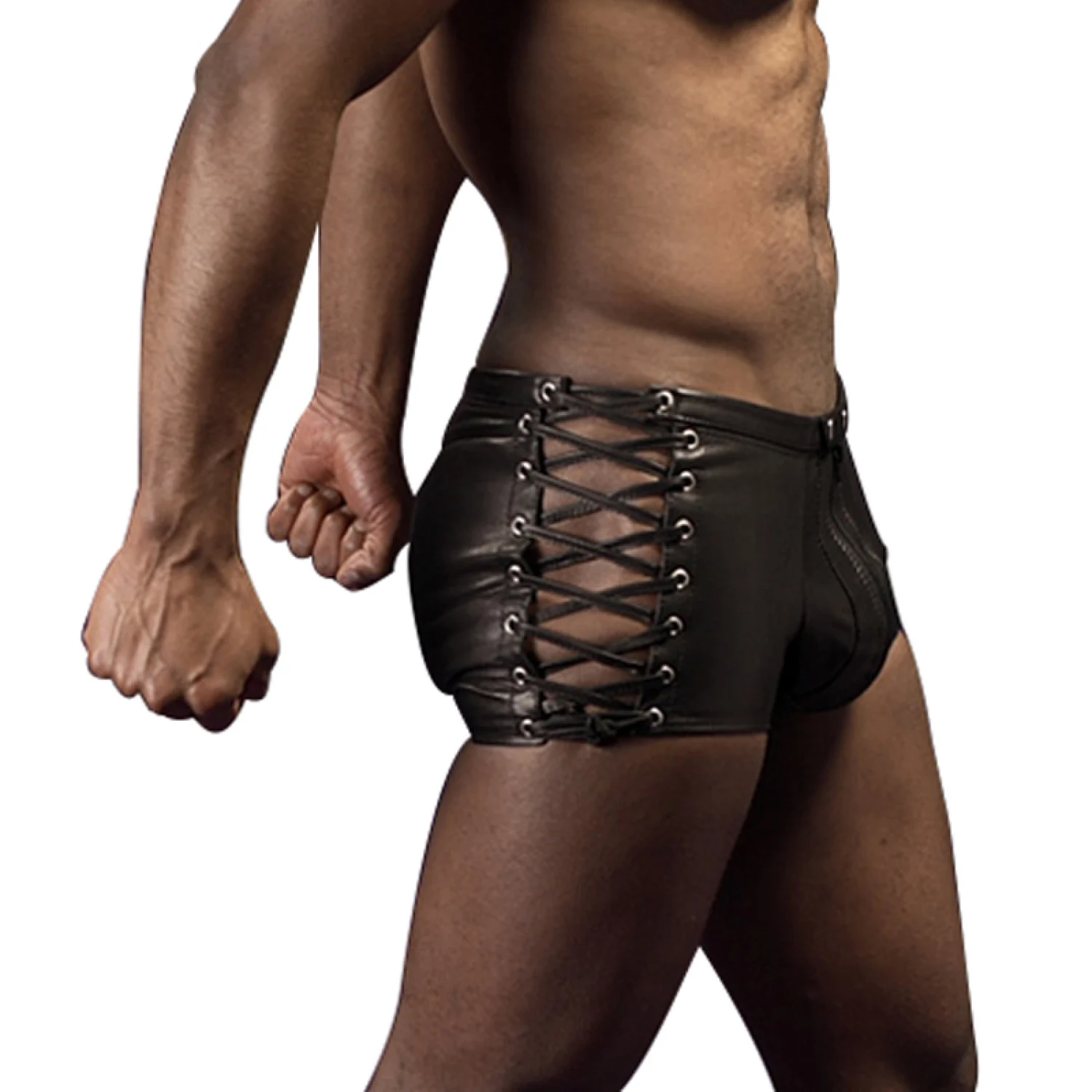 Faux Leather Mens Exotic Apparel Men Boxers Shorts Trunks Lace Up Underwear Lingerie Black Pants Super Sexy Wetlook Boxer