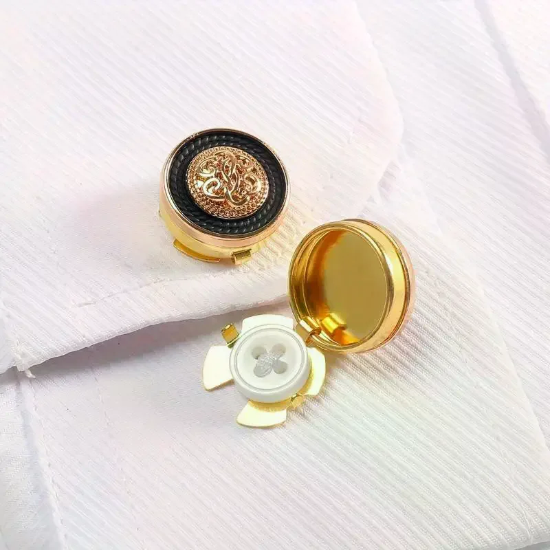 2Pcs Metal Cufflinks Fashion Clothing Decoration Buttons Retro Shirt Button Cover Suit Accessories Christmas Holiday Gifts