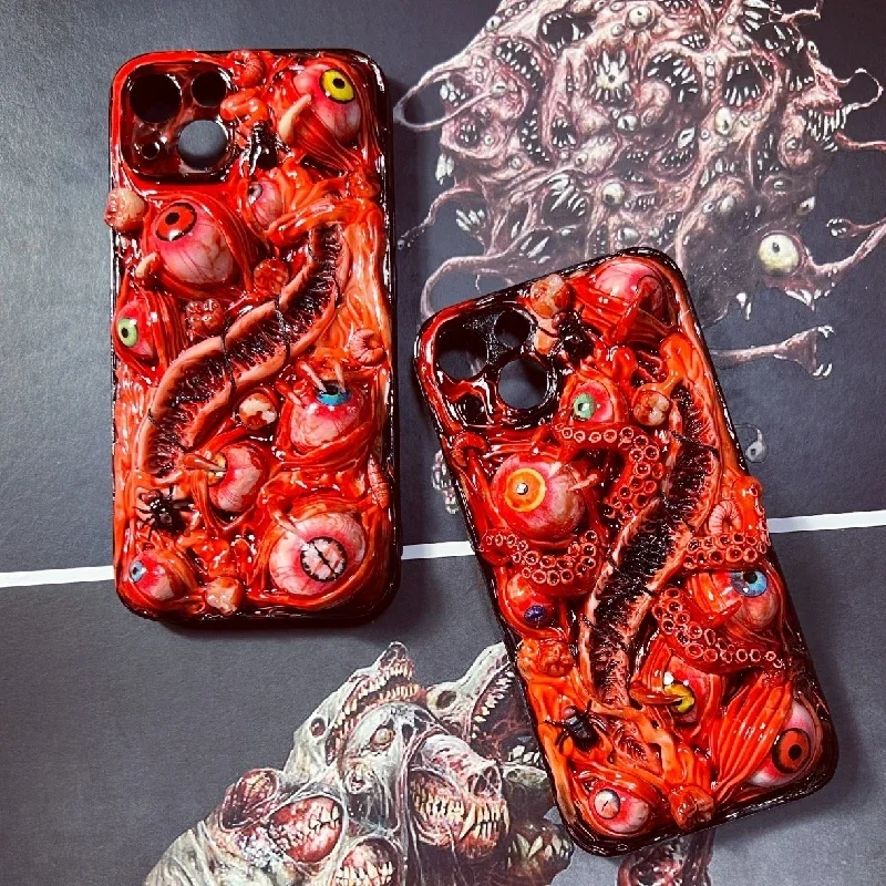 4128 Original 3D Handmade Mobile Phone Case Bloody Cthulhu Eyes Horror Tentacle Wound Gothic Style Mobile Phone Case Custom Gift