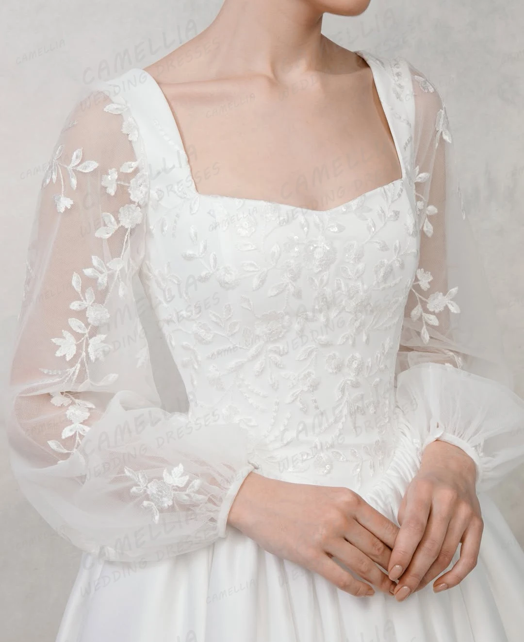 فساتين زفاف بسيطة للنساء على شكل حرف A وأكمام طويلة فساتين زفاف أنيقة من الساتان بأكمام طويلة من فيستدوس دي نوفيا مخصصة ماري