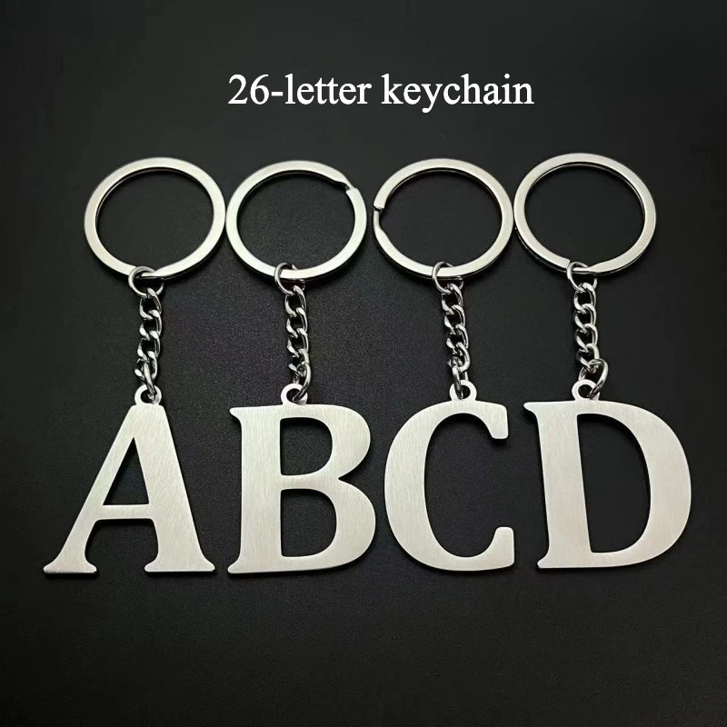 BC custom Creative 26 English letters keychain, stainless steel letter keychain, small pendant set, letter small gift set