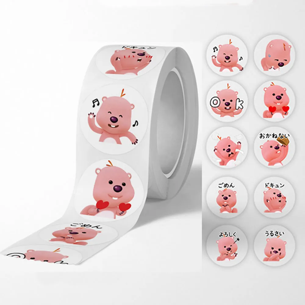 

Набор из 500 рулонных корейских мультяшных наклеек с бобрами Лупи: милые стикеры-эмодзи для ноутбуков, бутылок, книг, телефонов, подарков и игрушек