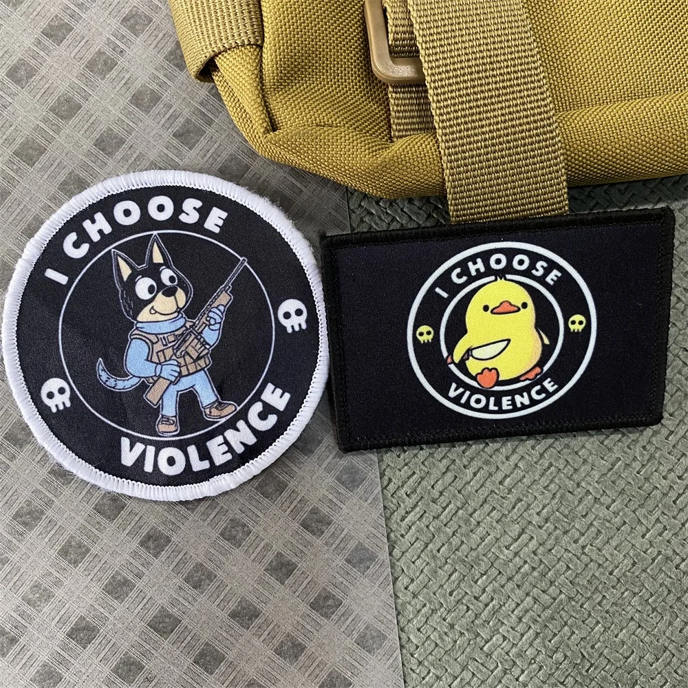 Peace Was Never An Option Tactical Patch Goose Morale Badge Armband Violent Little Yellow Duck with Knife Printing Hook and Loop