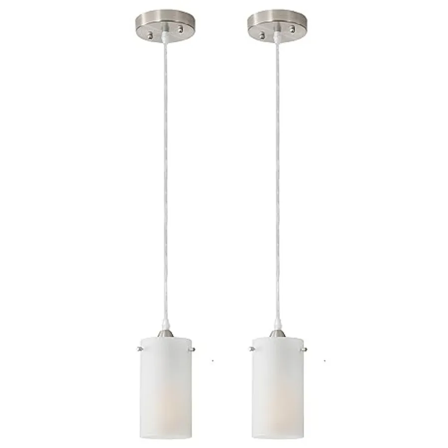 1-Light Mini Pendant Light Fixtures, Modern Chandelier Hanging Ceiling Light with Shade, Brushed Nickel Pendant Lighting Adjust