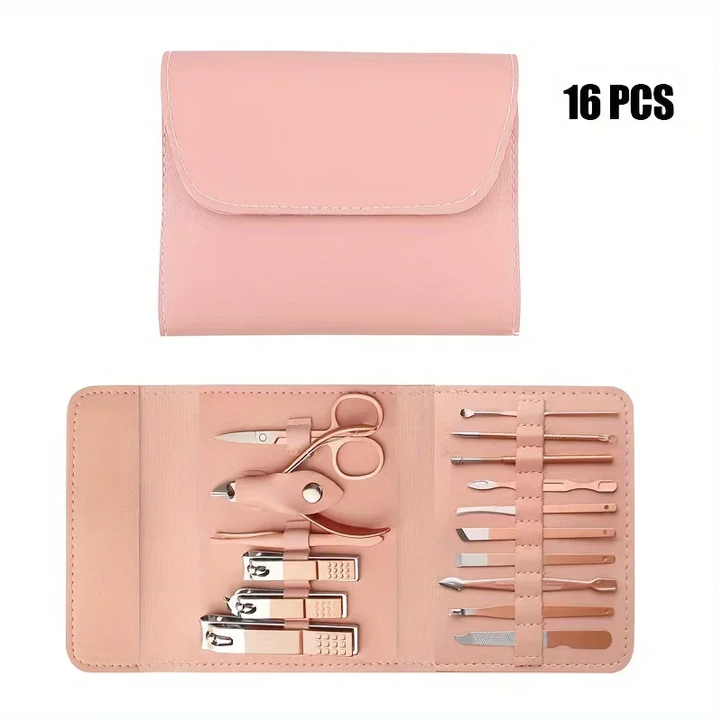 16 pçs profissional cortador de unhas e pinças de cutícula conjunto com caso de viagem conjunto manicure pedicure conjuntos cortador de unhas ferramentas