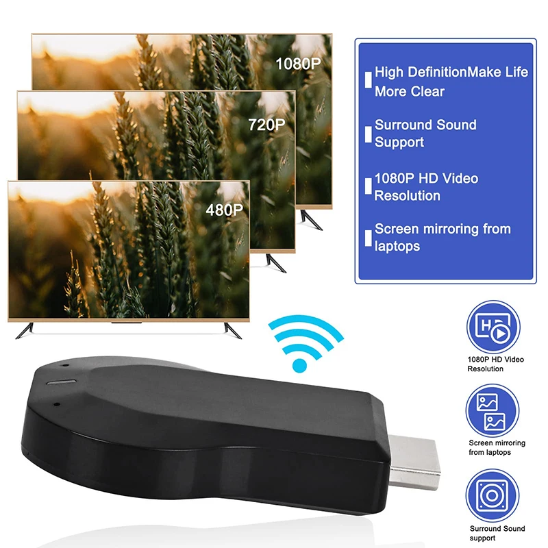 HD-MI 4K Wireless Display Adapter WiFi 1080P Mobile Screen Mirroring Receiver Dongle Projector Receiver Windows Mac iOS Android