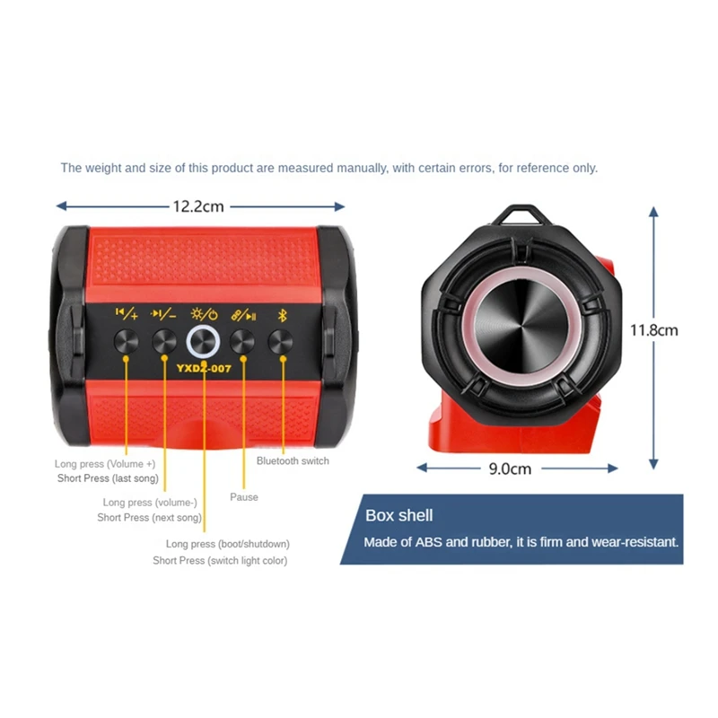 Cordless Wireless Speaker,Blue Tooth Speaker For Milwaukee 18-20V Battery Power Tool (Battery Not Included) Easy To Use