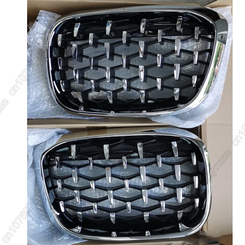 2PCS Front Kidney Grill Glossy Black Replacement For BMW X3 G01 X4 G02 2017-2021 Racing Grills Diamond Meteor Style Accessories