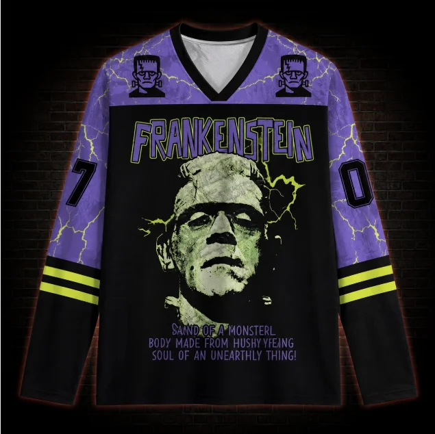 Halloween Monster Graphic Jersey T‑Shirt V‑Neck Short Sleeve  Lightning Print Unisex Retro Horror Casual Sports Tops