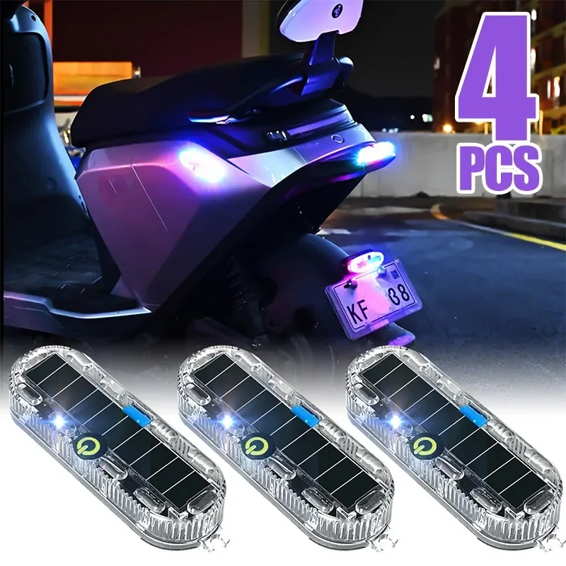 1/4Pcs Solar Warning Light Car Rear Collision Prevention Breathing Light Motorcycle Electric Vehicle LED Car Tail Flashing Light