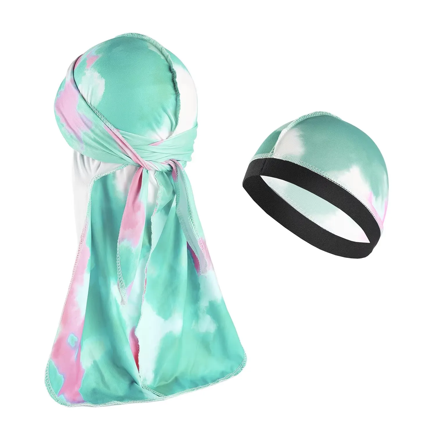 Modische Camouflage Herren Seiden-Durags Turban Bedruckt Unisex Seiden-Durag Kopfbedeckung Bandanas Stirnband Haaraccessoires Piratenhut Wellenmuster Tücher – Detail 10