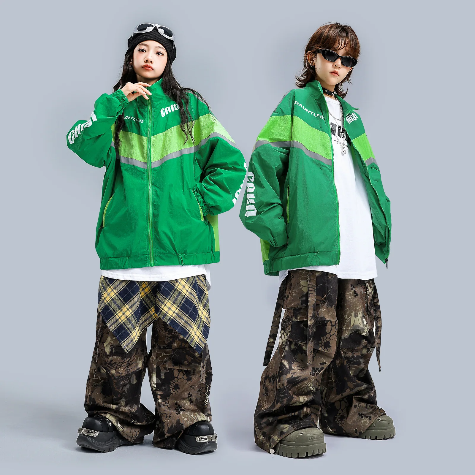 Kids Girls Boys Teenager Streetwear Hip Hop Sport Jacket Baggy Pants Sets Children Coat Trousers Costume Stage Show Clothes