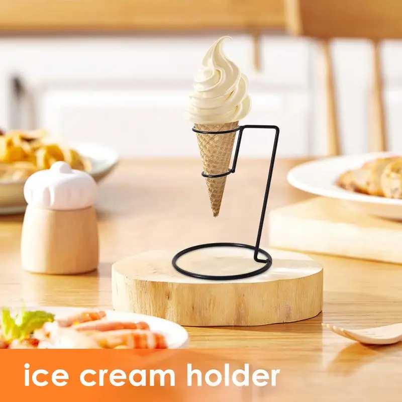 Ice Cream Cone Display Holder Black Restaurant Decorative Rack Scientific Design Iron Sugar Cone Display Stand Cold Drink Shop