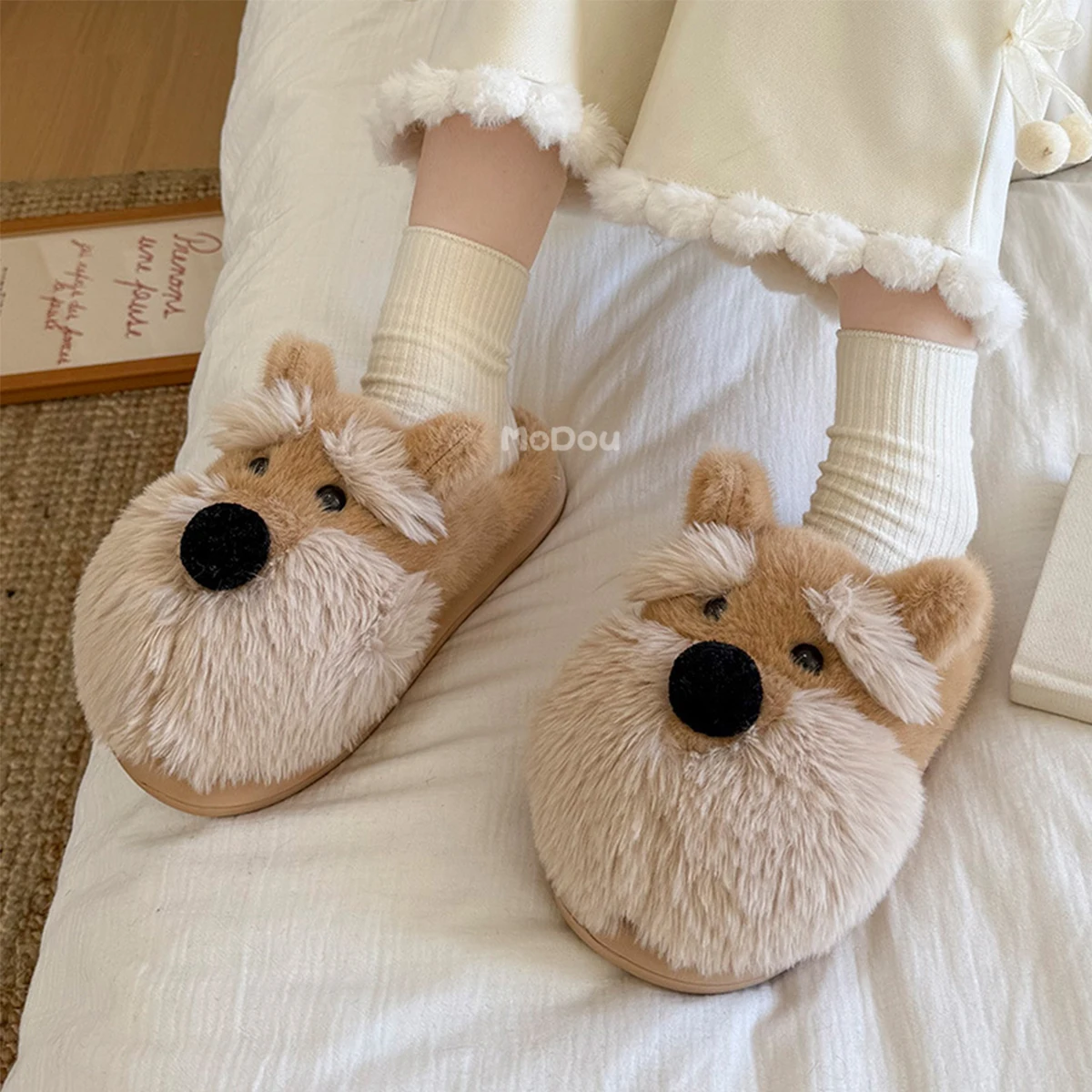 chinelos-de-algodao-novos-para-uso-domestico-femininos-estilo-casal-acolchoados-com-forro-de-pelucia-design-de-cachorrinho-de-desenho-animado-super-macios-e-confortaveis