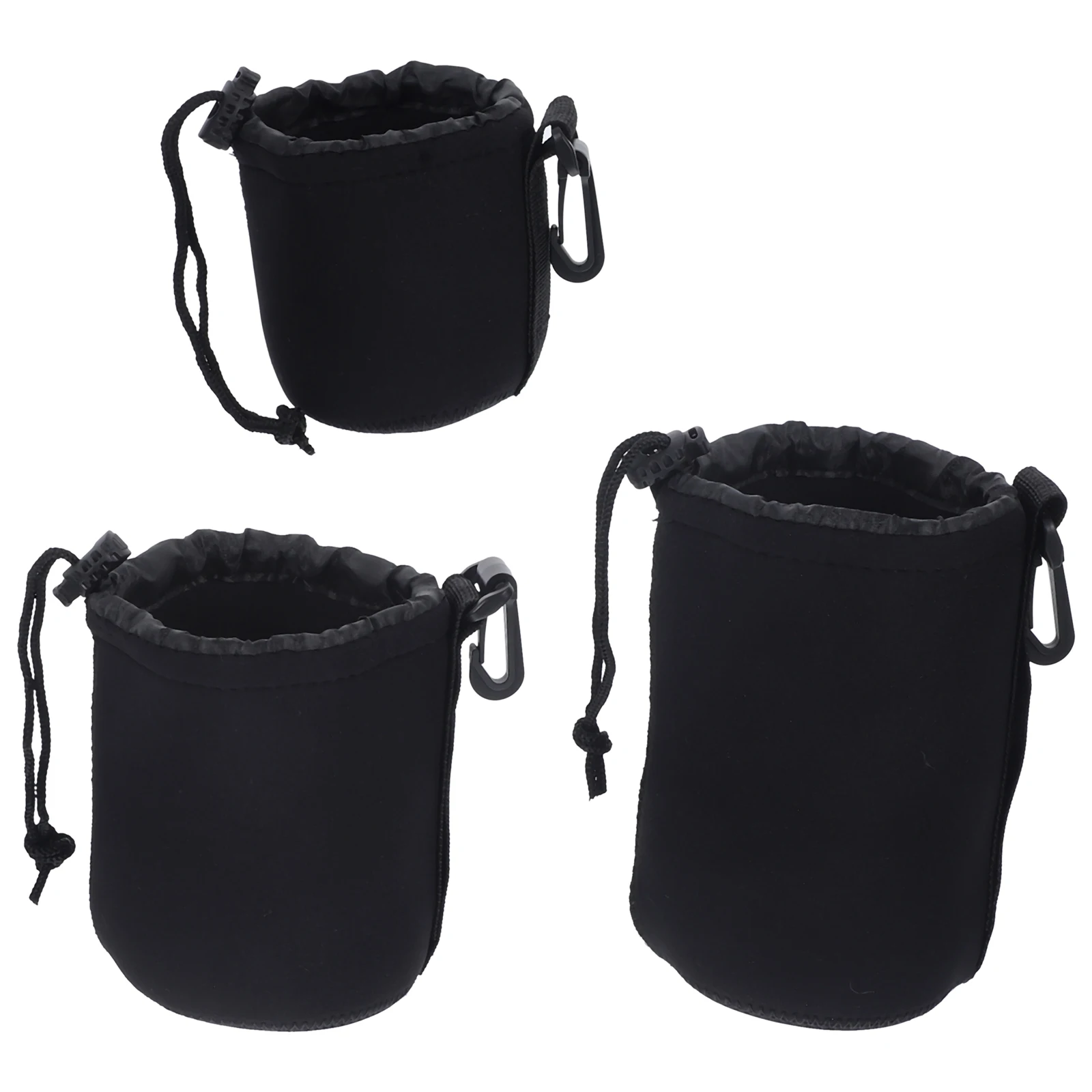 

3pcs Lens Bag Soft Pouch Portable Neoprene Large Outdoor Hiking Elastic Drawstring Storage Camera Lens Case Protective
