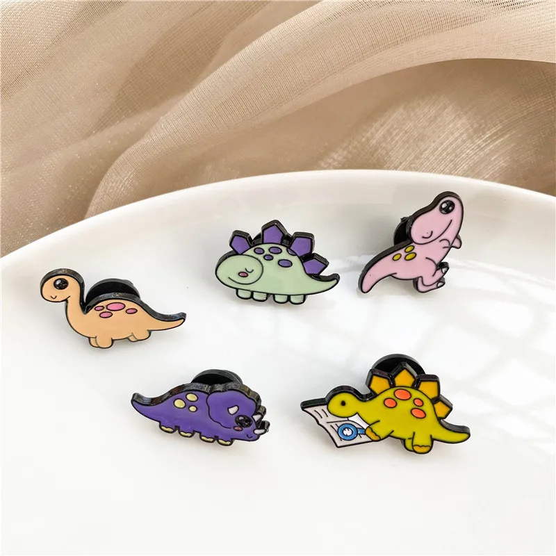 Cute Cartoon Big Eye Dinosaur Enamel Brooch Fashioon Stegosaurus Brachiosaurus Animal Badge Lapel Pins Gifts Jewelry For Women