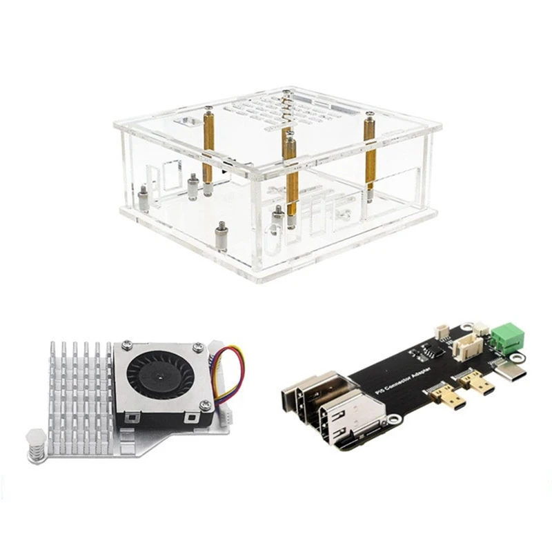 For Raspberry Pi 5 Case + Radiator Fan + -Compatible To HD Adapter Board Support Dual 4K Output Expansion Board