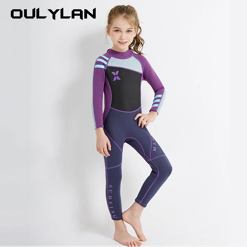 Kids Surfing Wetsuit 2.5mm Neoprene Fullbody Diving Suit for Girl Scuba Thermal Swimwear Thick Swimsuit Children Wet Suits