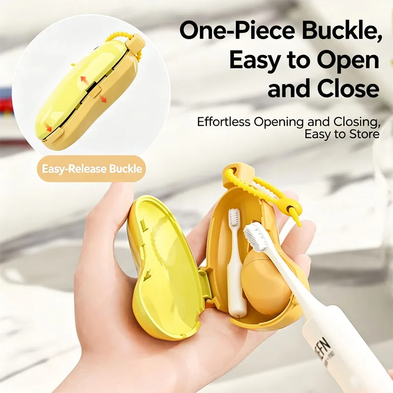 Cute Banana Shaped Toothbrush Travel Case Portable Toothbrush Head Protector Cover With Mini Toothpaste Dispenser Outdoor Campin