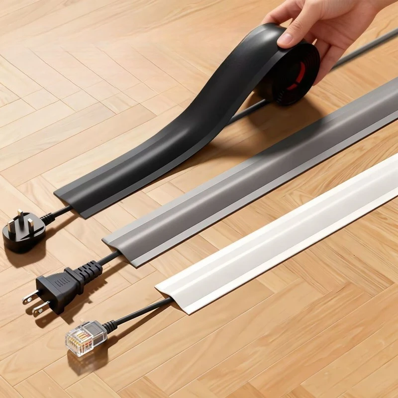 Self Adhesive Floor Cable Cover PVC Flat Wire Duct Protector Strip for Hiding TV LAN Network Cords Anti-trip Cable Management