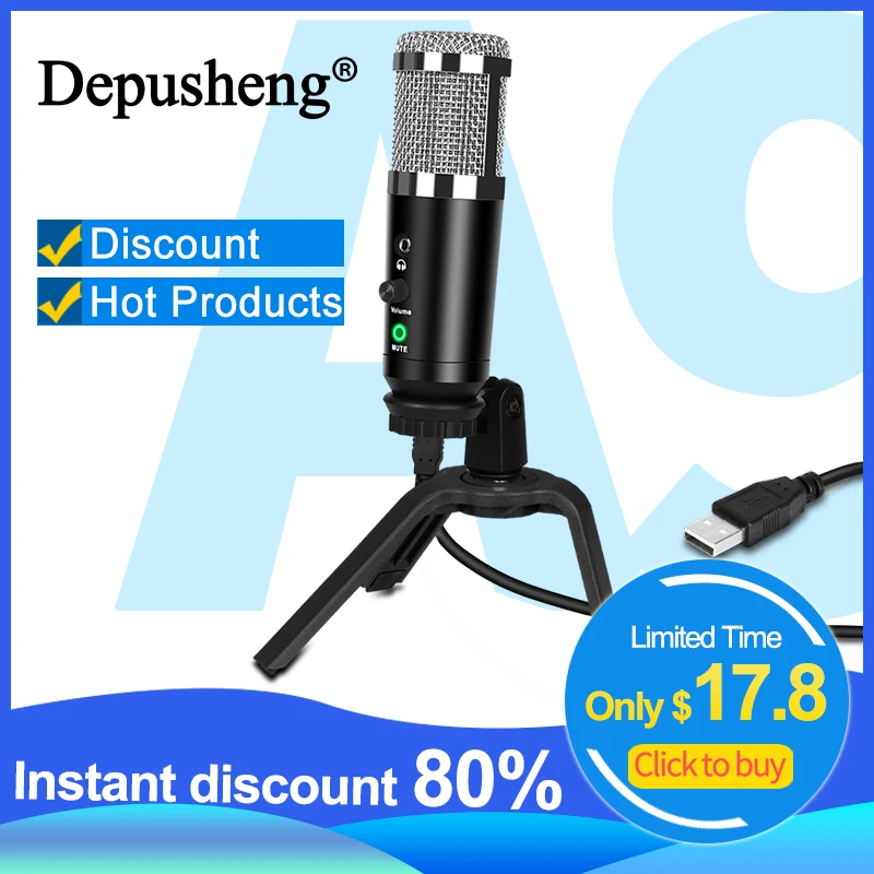 Professional USB Condenser Microphone Depusheng A9 High Sensitivity Gaming Desktop Mic for PC Youtube Recording Streaming Video