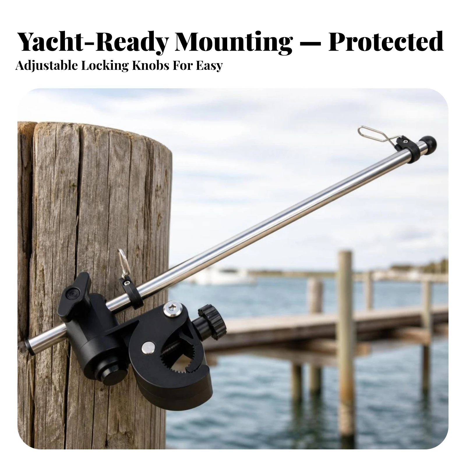 Marine Flagpole Assembly Stainless Steel Flag Pole with Adjustable Clamps Rail Mount Flag Pole Rust Resistant for Boats, Yachts