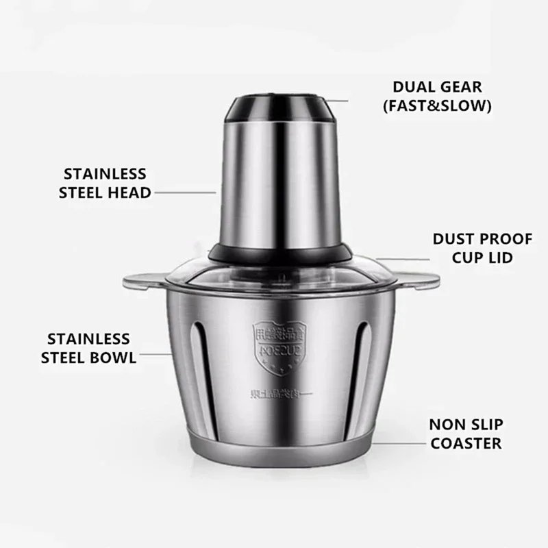 مفرمة اللحم 2L الفولاذ المقاوم للصدأ منتج أغذية كهربائي خلاط آلة المطبخ الفواكه الثوم المكسرات ، الاتحاد الأوروبي التوصيل خلاط اللحوم