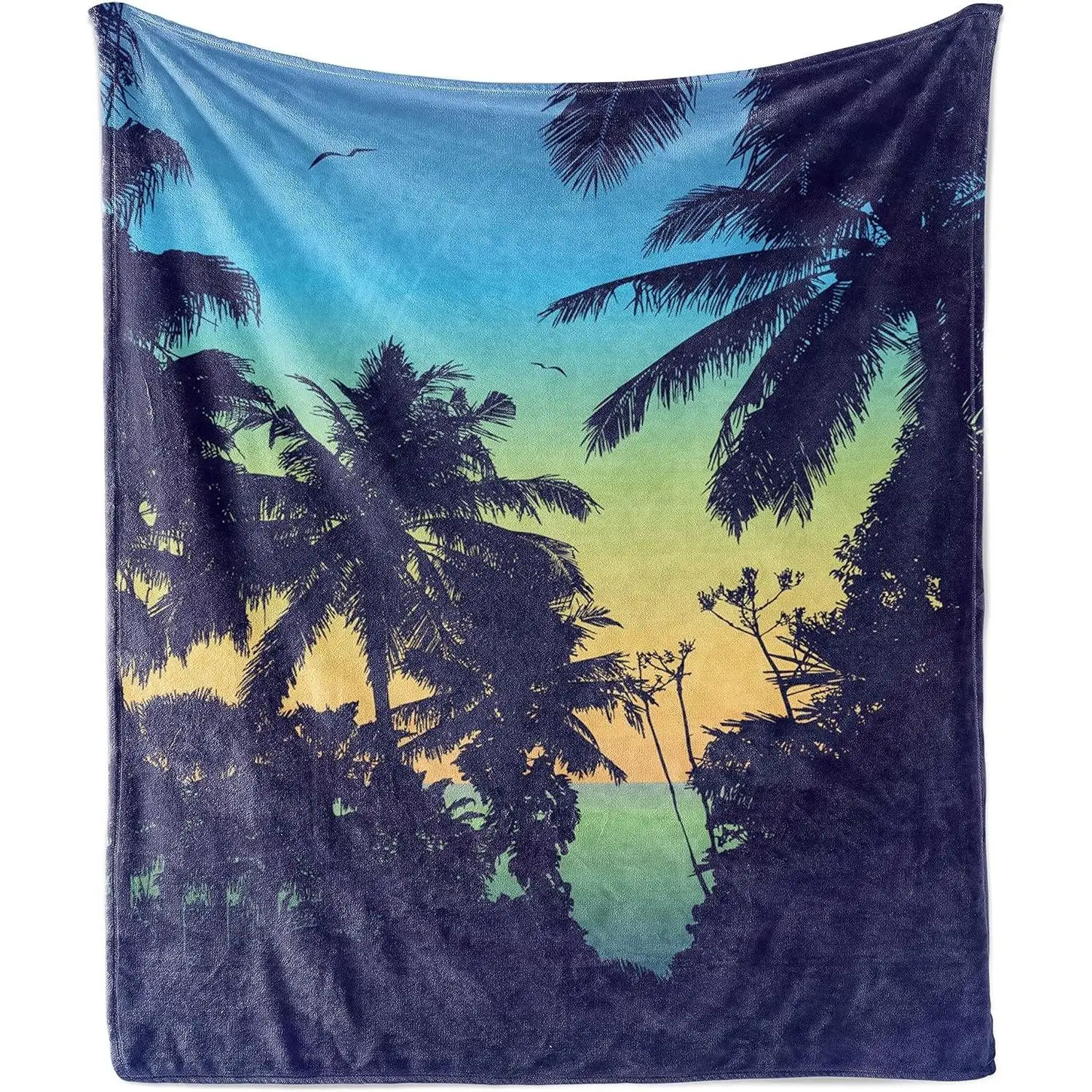 

1pc Extra Large Flannel Throw Blanket - Heavyweight Soft Hypoallergenic Bedspread/ Couch Cover - Tropical Palm Tree Sunse